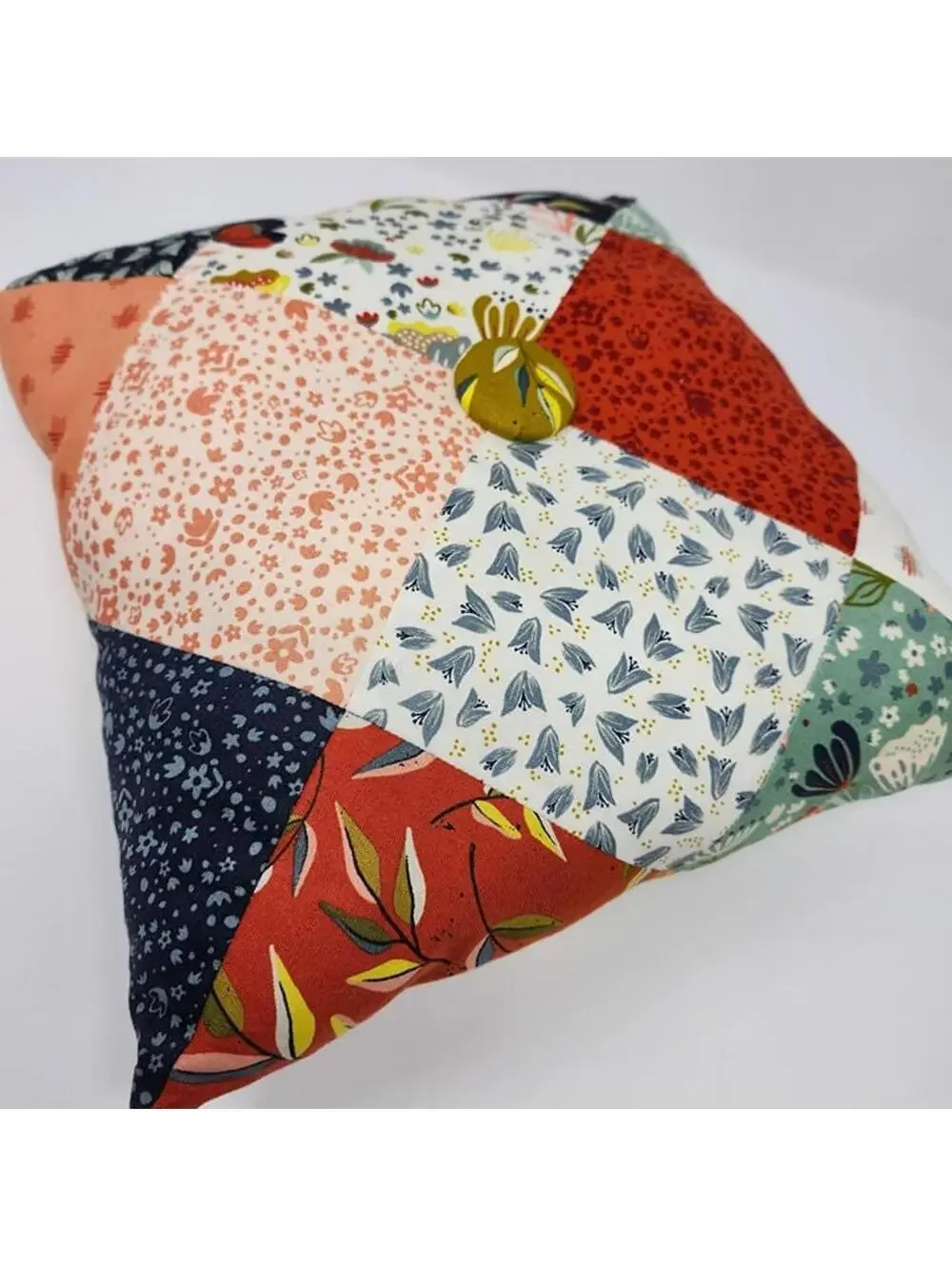 Handmade Patchwork Throw Pillow 12x12 Cottage Floral Accent